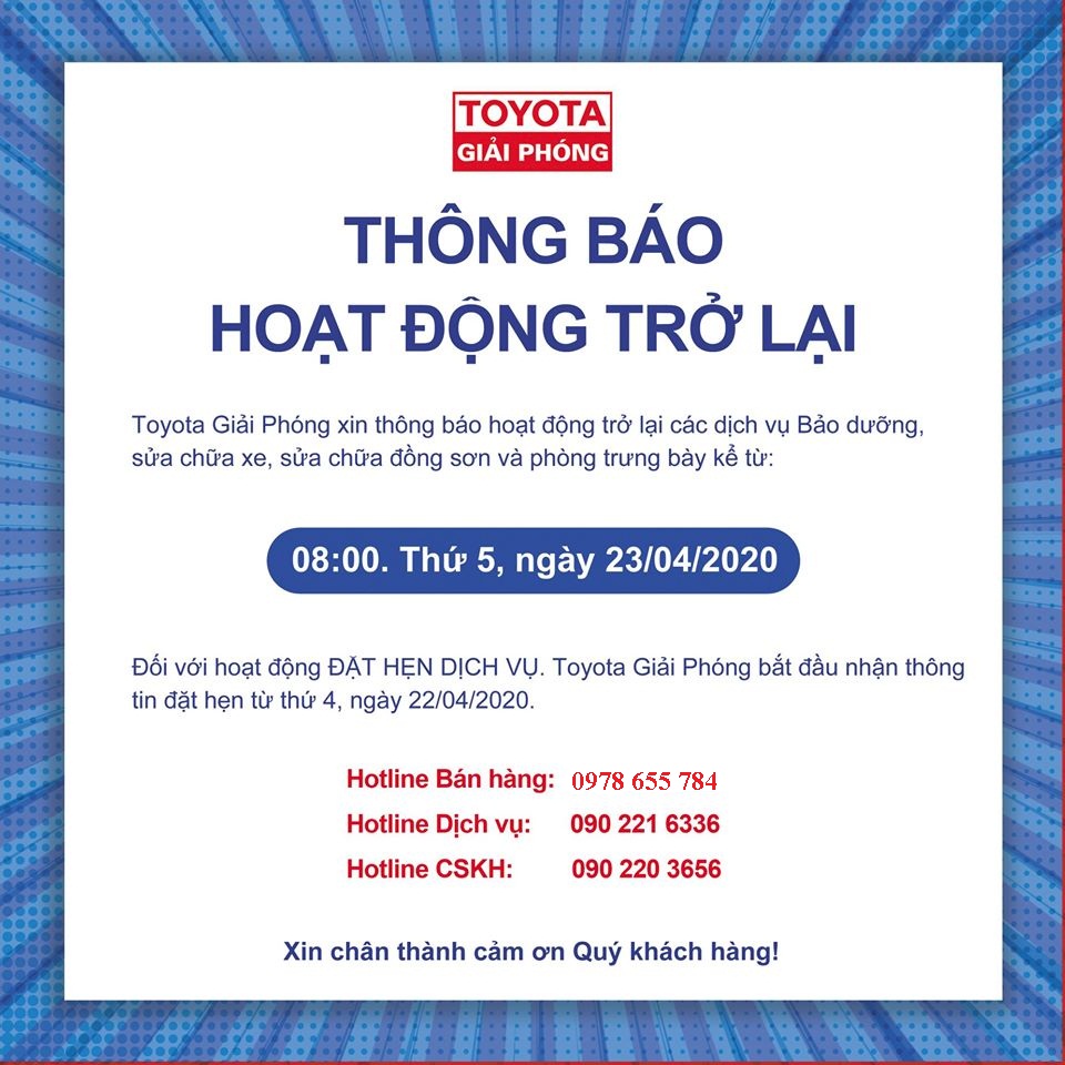 THÔNG BÁO HOẠT ĐỘNG TRỞ LẠI